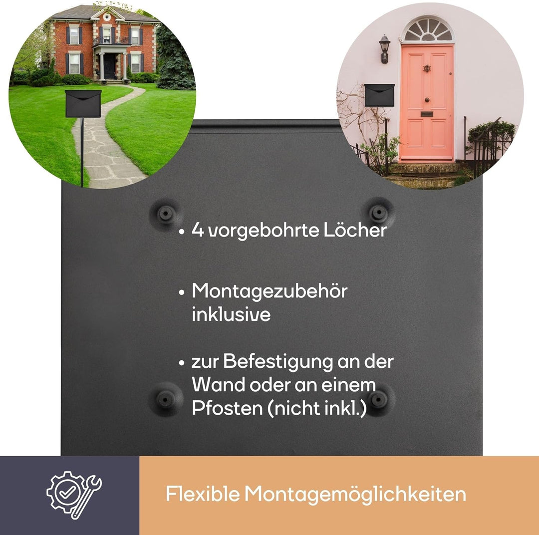 Perel Briefkasten Verona, Wandmontage oder freistehend, inkl. 2 Schlüssel, Abmessungen (H x B x T) 3