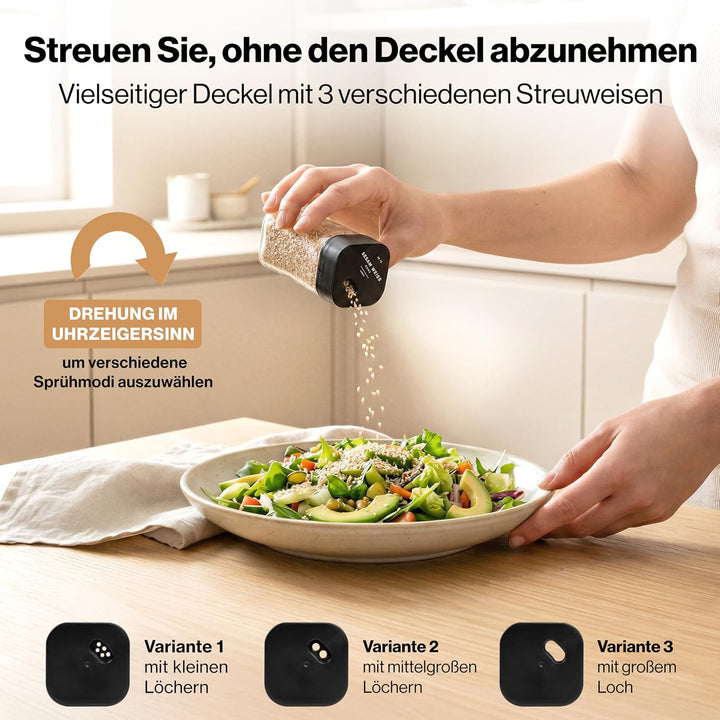 EDELHAUS Gewürzgläser Eckig Set mit Schwarzem Verstellbarerem Deckel (24 x 120ml) Gewürzstreuer mit