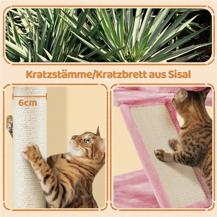 Yaheetech Kratzbaum 145 cm Kletterbaum mit 2 Katzenhöhlen 3 Aussichtsplattformen Katzenkratzbaum Spi