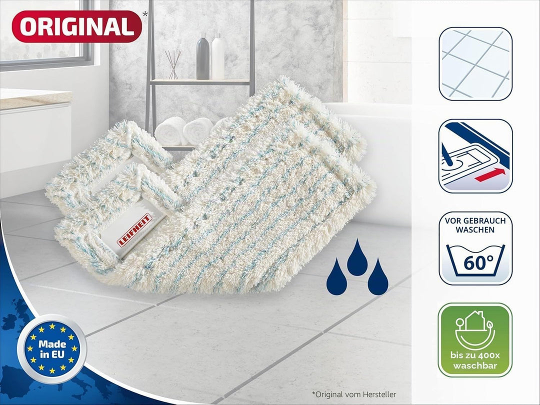 Leifheit 2er Set Wischbezug Profi XL Cotton Plus für Steinböden und Fliesen, Wischer Ersatzbezug aus