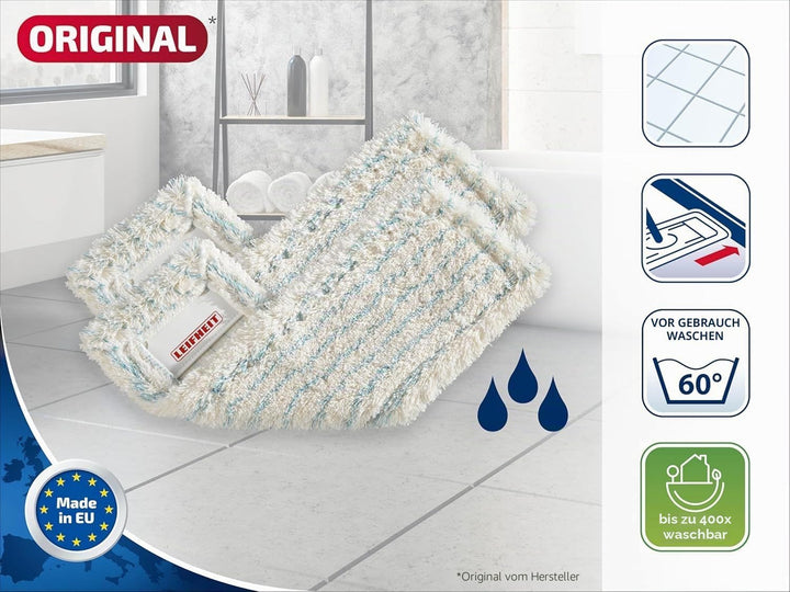 Leifheit 2er Set Wischbezug Profi XL Cotton Plus für Steinböden und Fliesen, Wischer Ersatzbezug aus