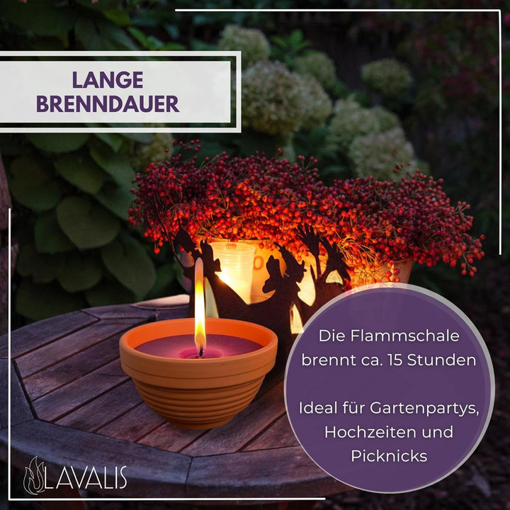Lavalis 4X Lavendel Kerze mit Duft in Terrakotta-Schale, Alternative zu Citronella-Kerze, Handbefüll
