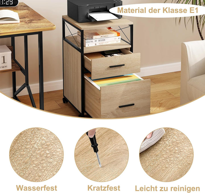 WOLTU Rollcontainer, mobiler Aktenschrank mit 2 Schubladen, offenem Fach, Hängeregistratur Büroschra