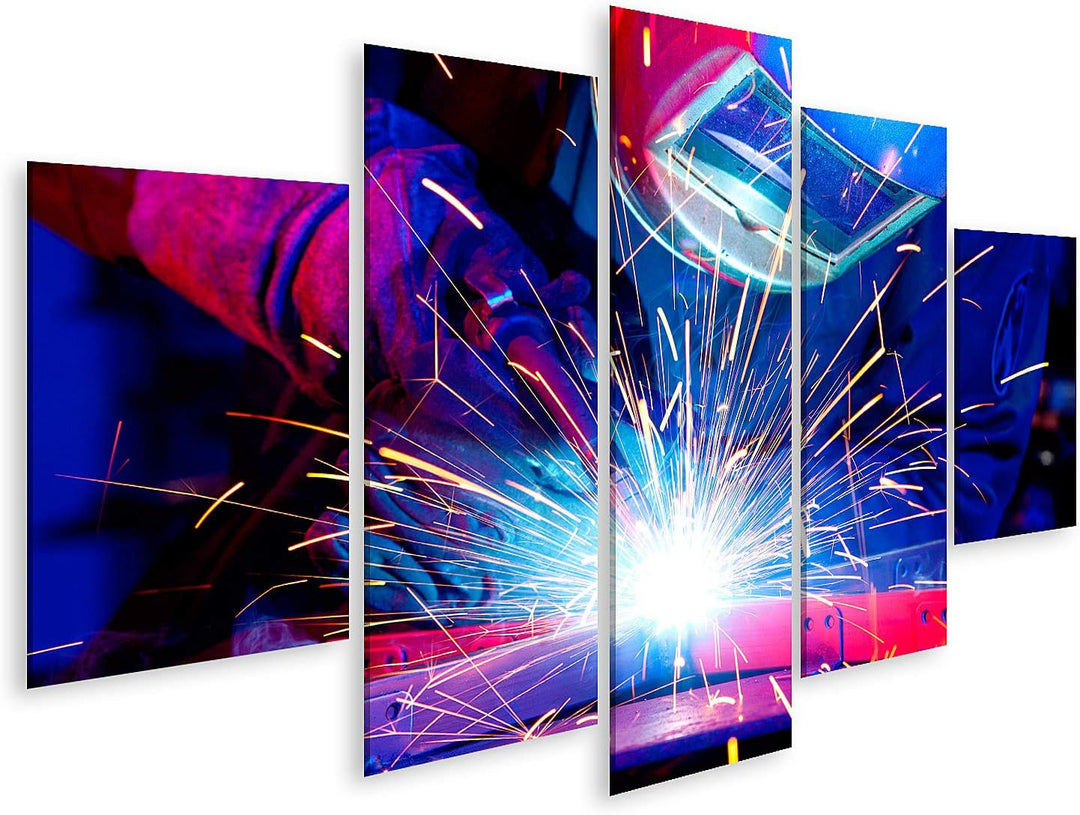 islandburner Bild auf Leinwand Schweisser Montage Technischer Stahl Bilder Wandbilder Poster Leinwan