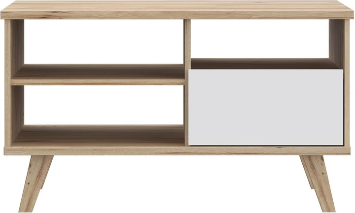 Forte VANKKA Couchtisch 90, Tisch mit offenen Fächern und Schublade, Holzwerkstoff, Planked Eiche De
