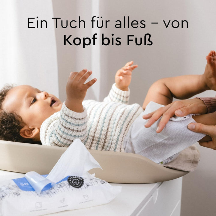 LILLYDOO Feuchte Waschtücher 350 Stück (7 X 50), 100% plastikfrei, extra grosses Tuch, ohne Parfüme