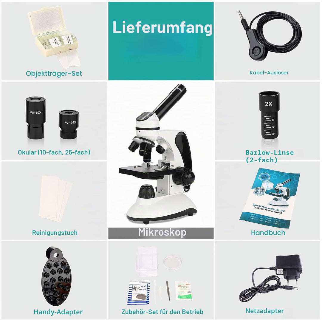 Mikroskop für Kinder mit Objektträger Set, Dual-LED-Beleuchtung,Professionelle Microscope für Schull