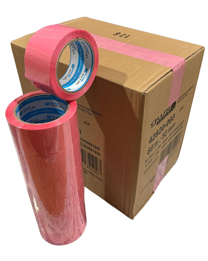 gws Verpackungs-Set mit robustem Lager/-Industrie Abroller und 12 Rollen Pink 66m x 50mm zum Verpack