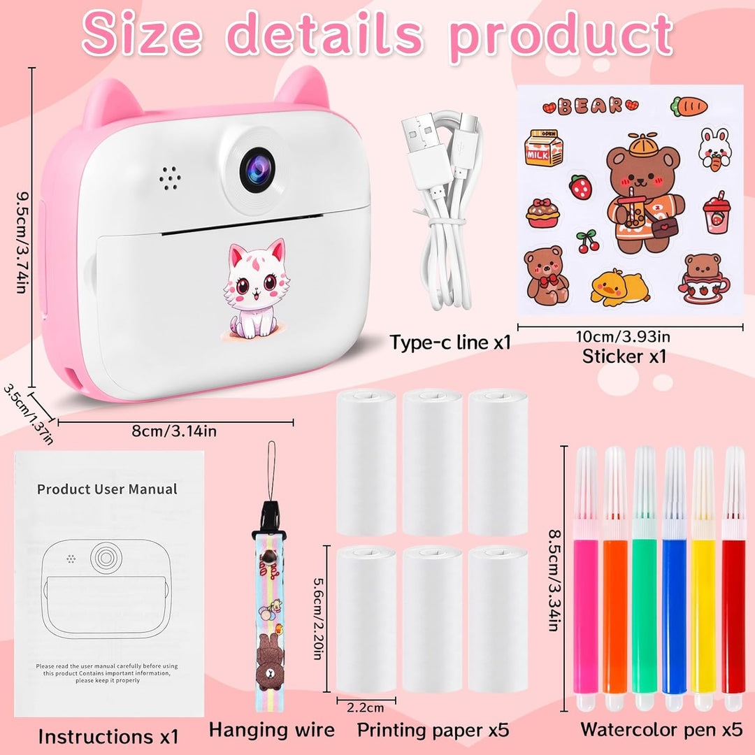 Kinderkamera Sofortbildkamera, 1080P 2,4 Zoll Bildschirm DigitalKamera Kinder mit Druckpapier,32GB K
