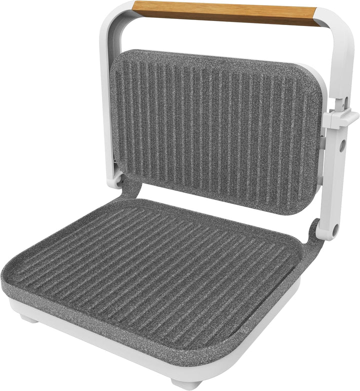 Cecotec Elektrischer Grill Rock'Ngrill 1300 Wood W. Leistung von 1300W, weisses Design, Rockstone-Be