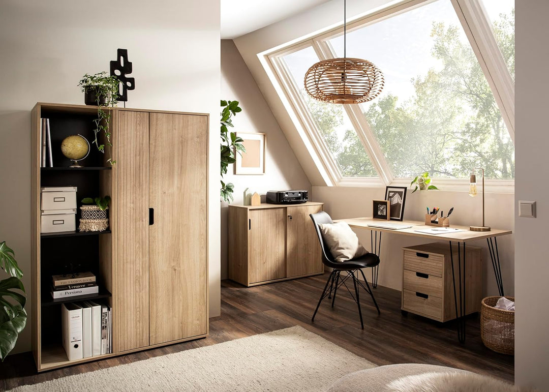 Schildmeyer Rollcontainer Emmik 159593, weisseiche Dekor/gestreift, 40 x 50 x 57 cm Weiss Eiche Deko