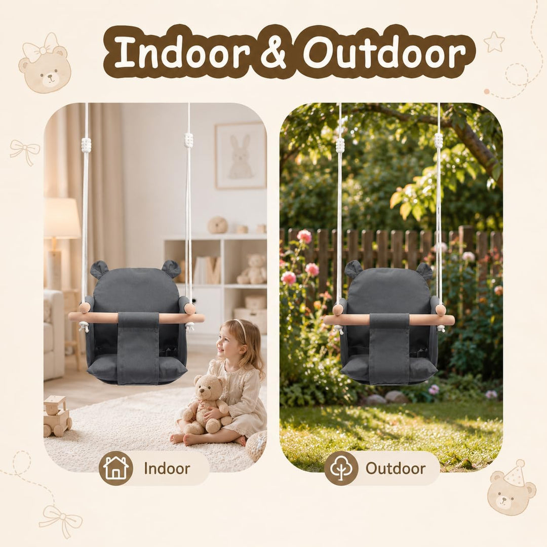 Babyschaukel Holz, Kinderschaukel, Hängeschaukel Baby für Indoor & Outdoor mit Sicherheitsgurt und B