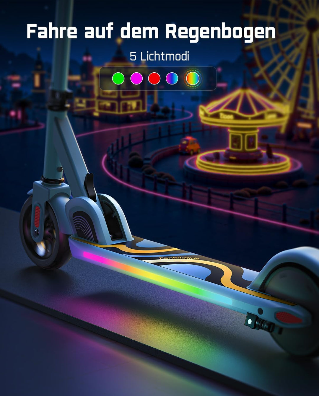 FanttikRide C9 Pro E Scooter Kinder von 120-160CM, Bunte Regenbogenlichter E Roller für Jungen und M
