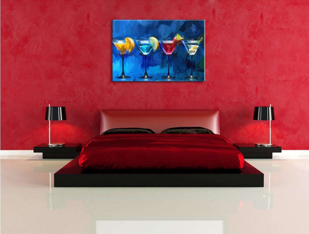 Pixxprint Vier Martinis / 100x70cm Leinwandbild bespannt auf Holzrahmen/Wandbild Kunstdruck Dekorati
