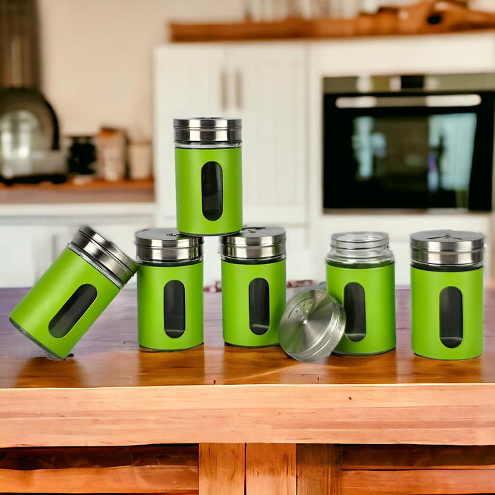 Gewürzgläser - 12er Set - inkl. 2 x Gewürzregal - Salzstreuer Pfefferstreuer aus Glas &amp; Edelstahl -