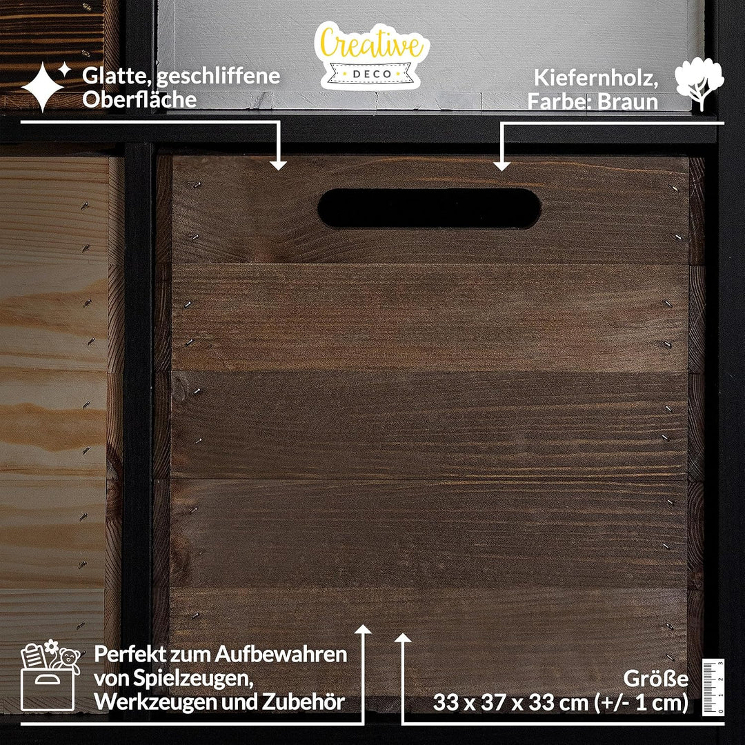 Creative Deco 4 x Holzkiste Wenge passend für Kallax Regal 33 x 37 x 33 cm | Holzbox mit Griffen | G