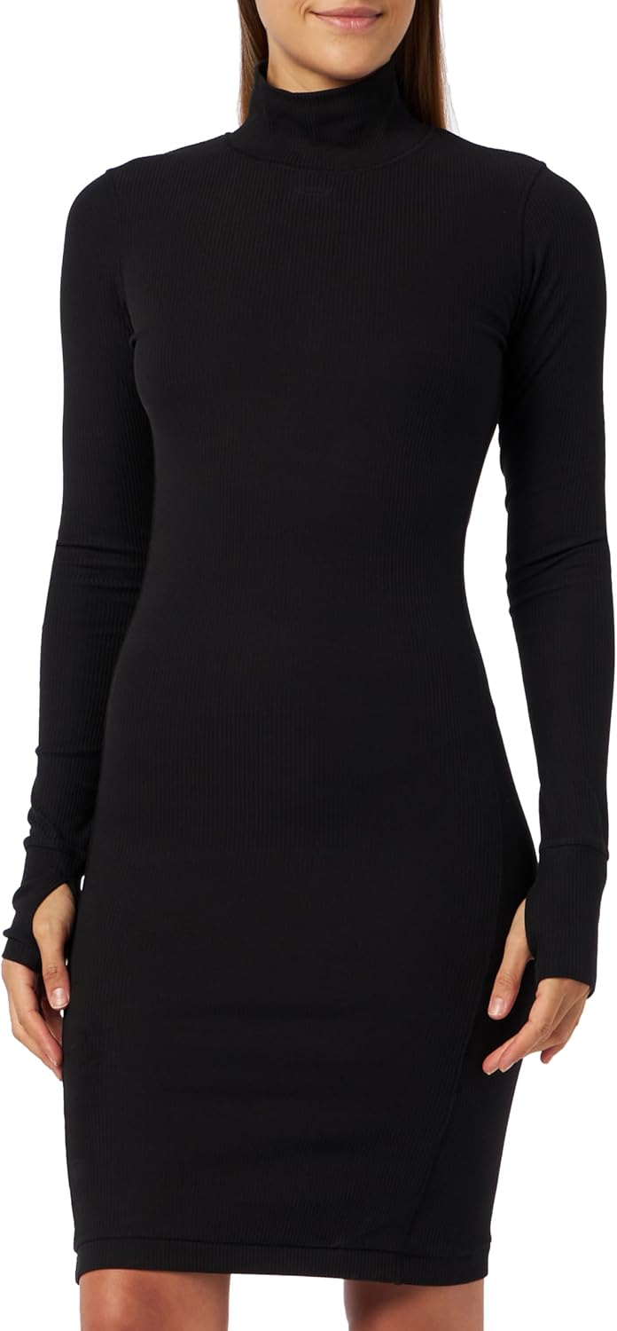 G-STAR RAW Damen Slim Rib Mock Ls Wmn Dresses S Schwarz (Dk Black D23500-d493-6484), S Schwarz (Dk B
