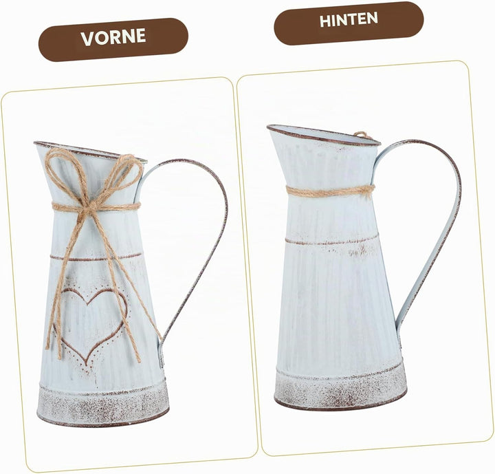 Cabilock Vintage Blumenvase Herz Milchkanne Eisen Blumentopf Shabby Chic Deko Landhaus Vase Rustikal