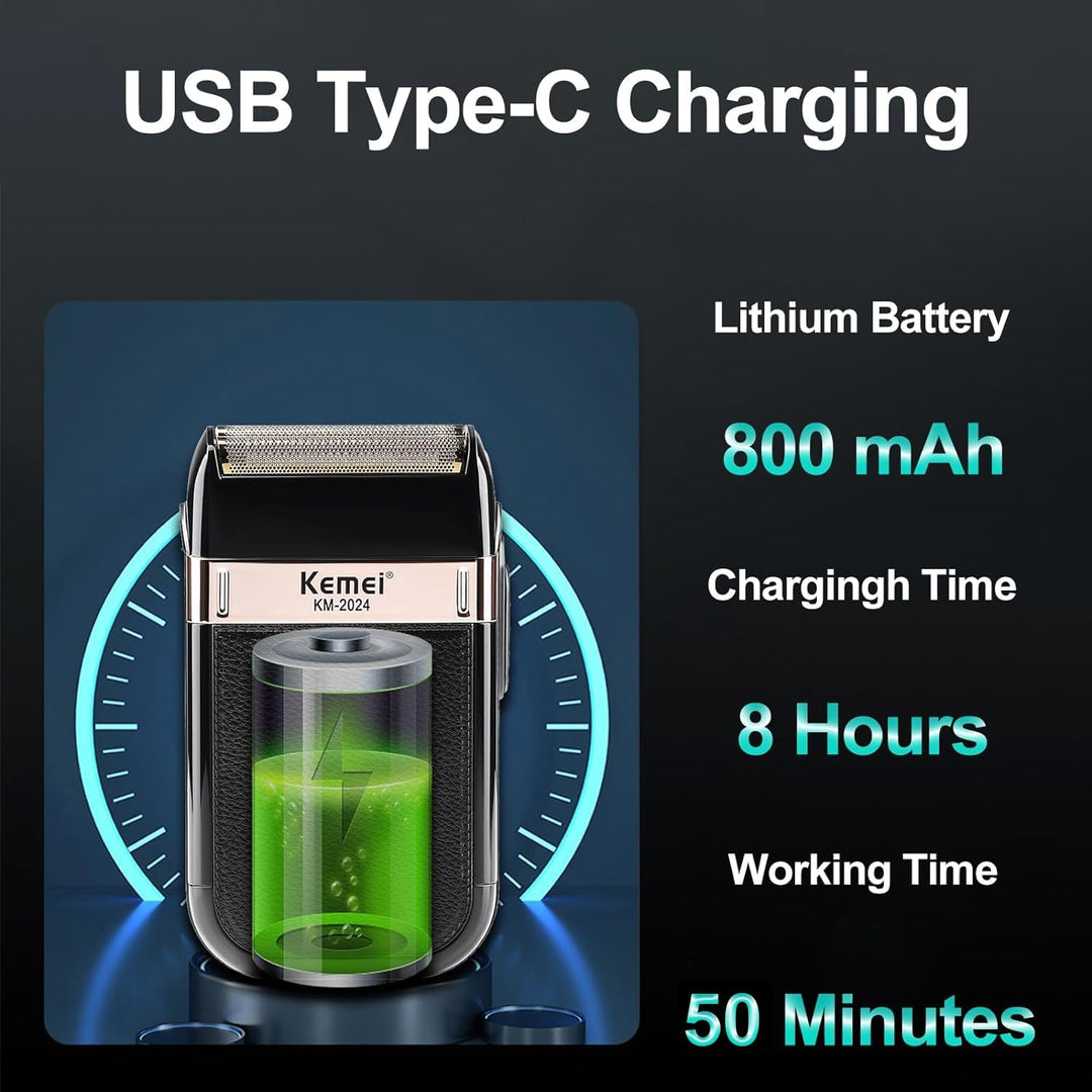 KEMEI Elektrischer Herren-Rasierer, wasserdicht, Säbelrasierer, kabellos, Präzisions-Bartschneider,