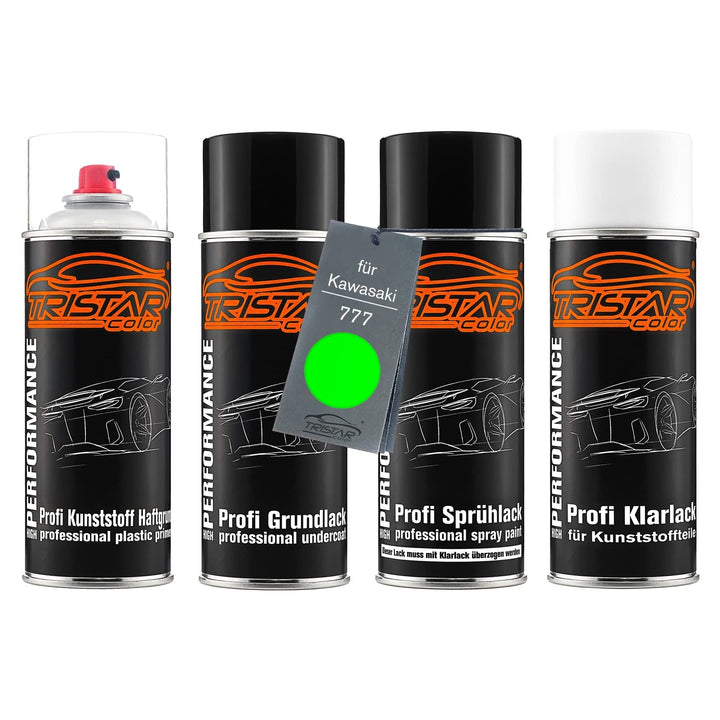 TRISTARcolor Motorradlack Spraydosen Set für Kunststoff Stossstange für Kawasaki 777 Verde Haftgrund