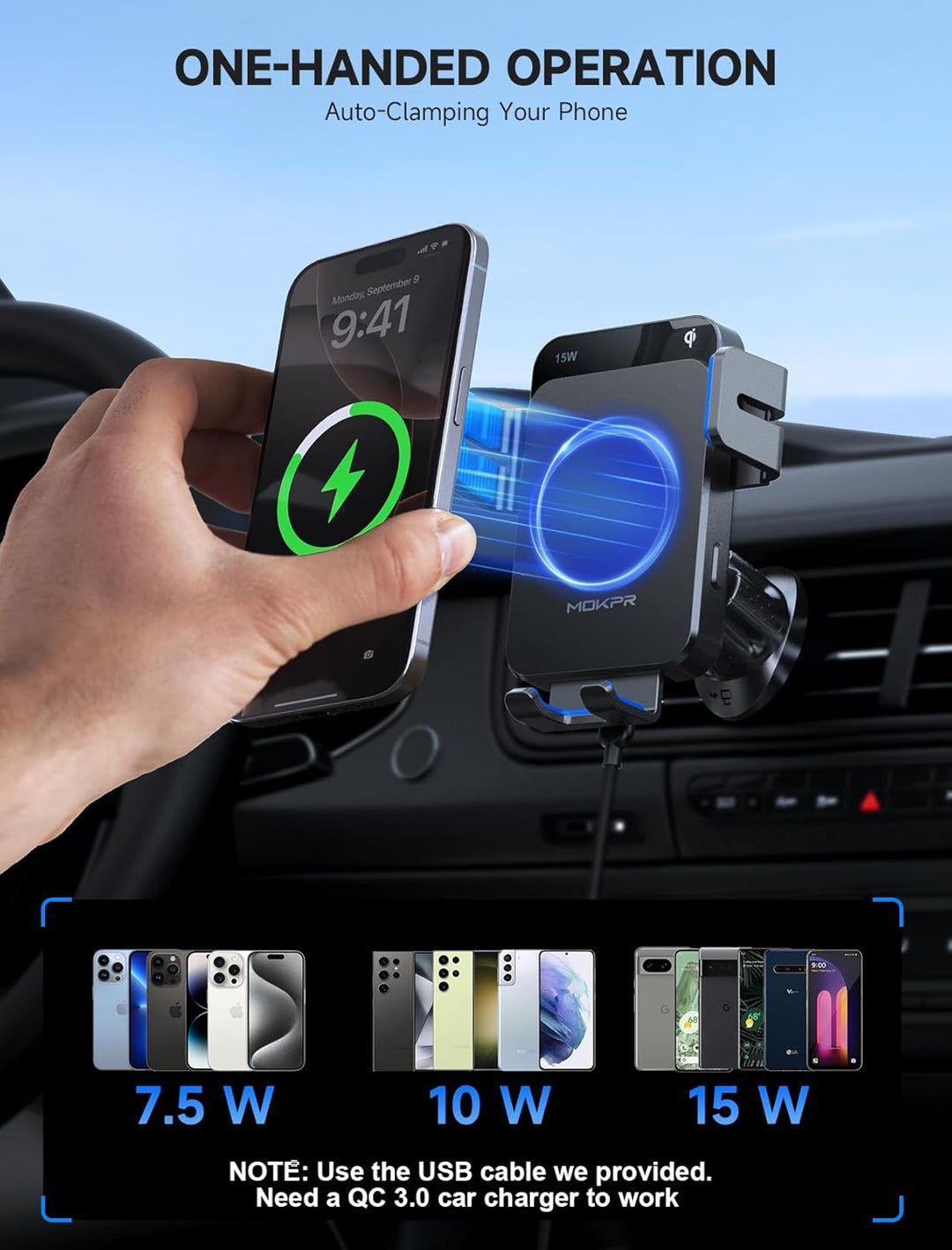 MOKPR Handyhalterung Auto mit Ladefunktion, 15W Handyhalterung Auto Induktives Laden für Entlüftungs
