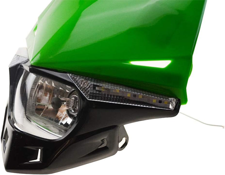 GOOFIT Grün H4 12V 35W Scheinwerfer Mini Blinkerleuchten Lichtmaske mit Front Verkleidung Ersatz für