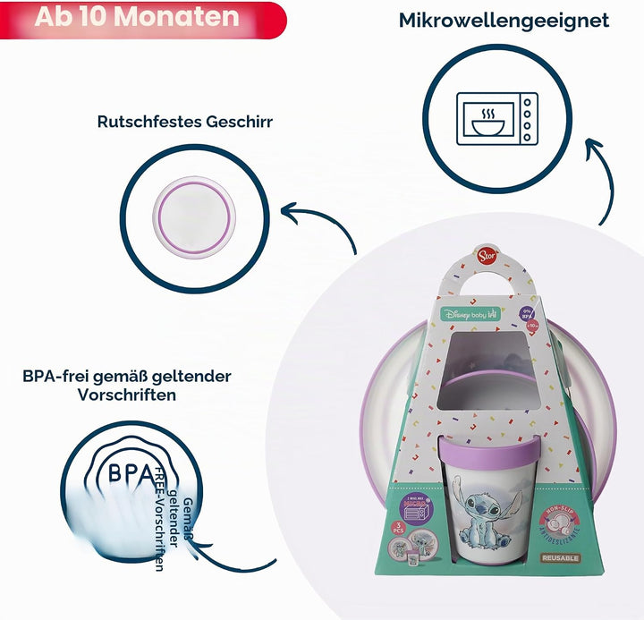 Disney Baby Lilo & Stitch – Komplett-Set Lilo und Stitch – rutschfestes Geschirr – mikrowellengeeign