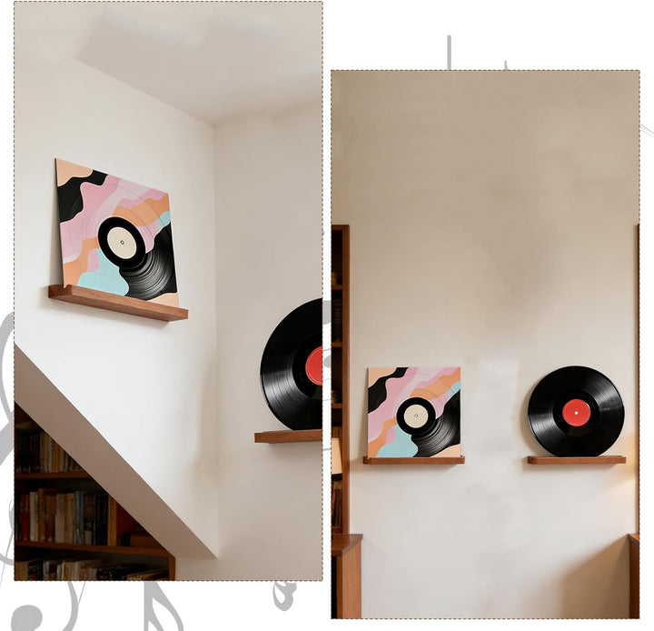 6 Stück Vinyl-Schallplattenregal Natur Holz Schallplatten-Wandhalterung schwebende Wandhalterung für