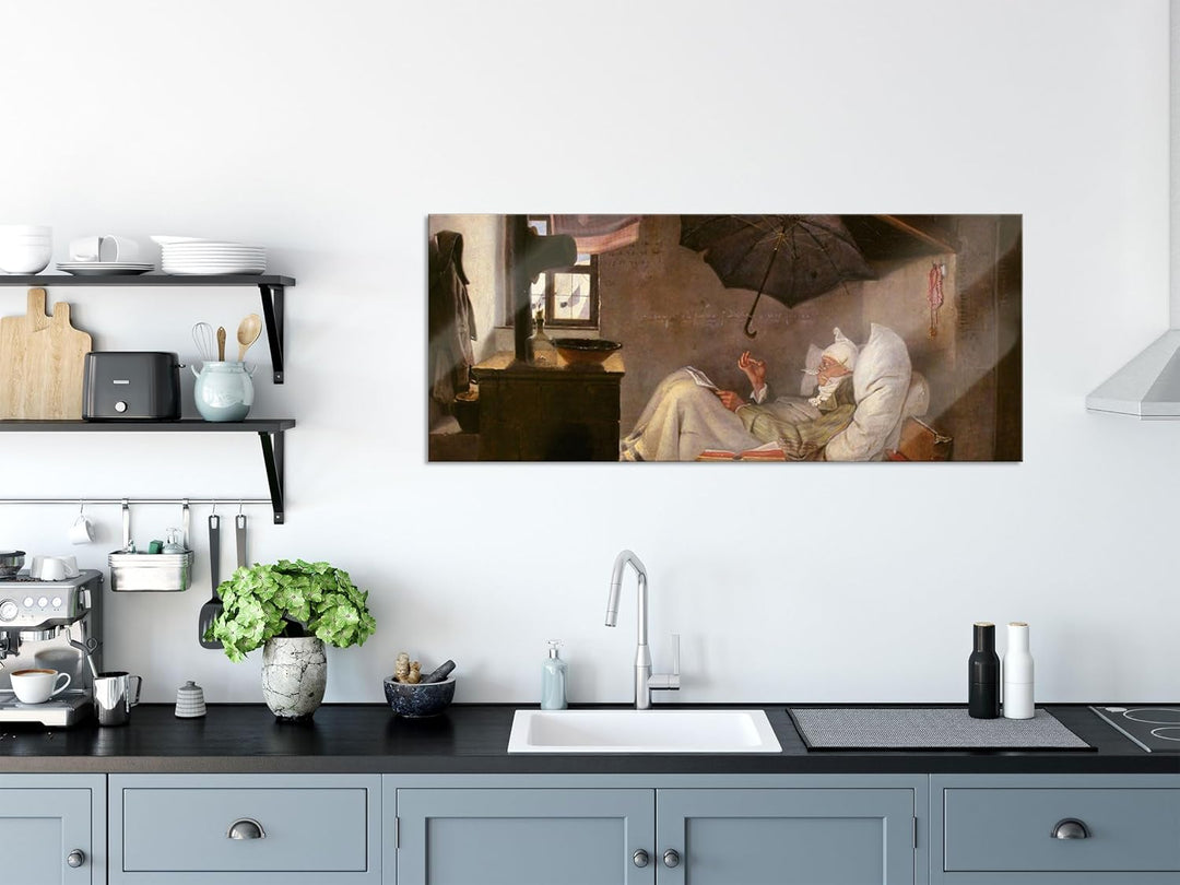 Pixxprint Glasbild Panorama, Wandbild aus Echtglas, Carl Spitzweg - Der arme Poet, 100x40 cm, inkl.