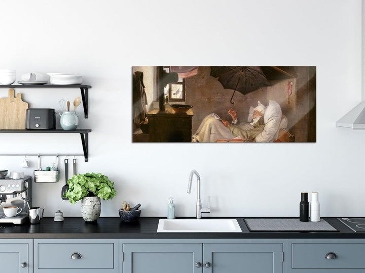 Pixxprint Glasbild Panorama, Wandbild aus Echtglas, Carl Spitzweg - Der arme Poet, 100x40 cm, inkl.