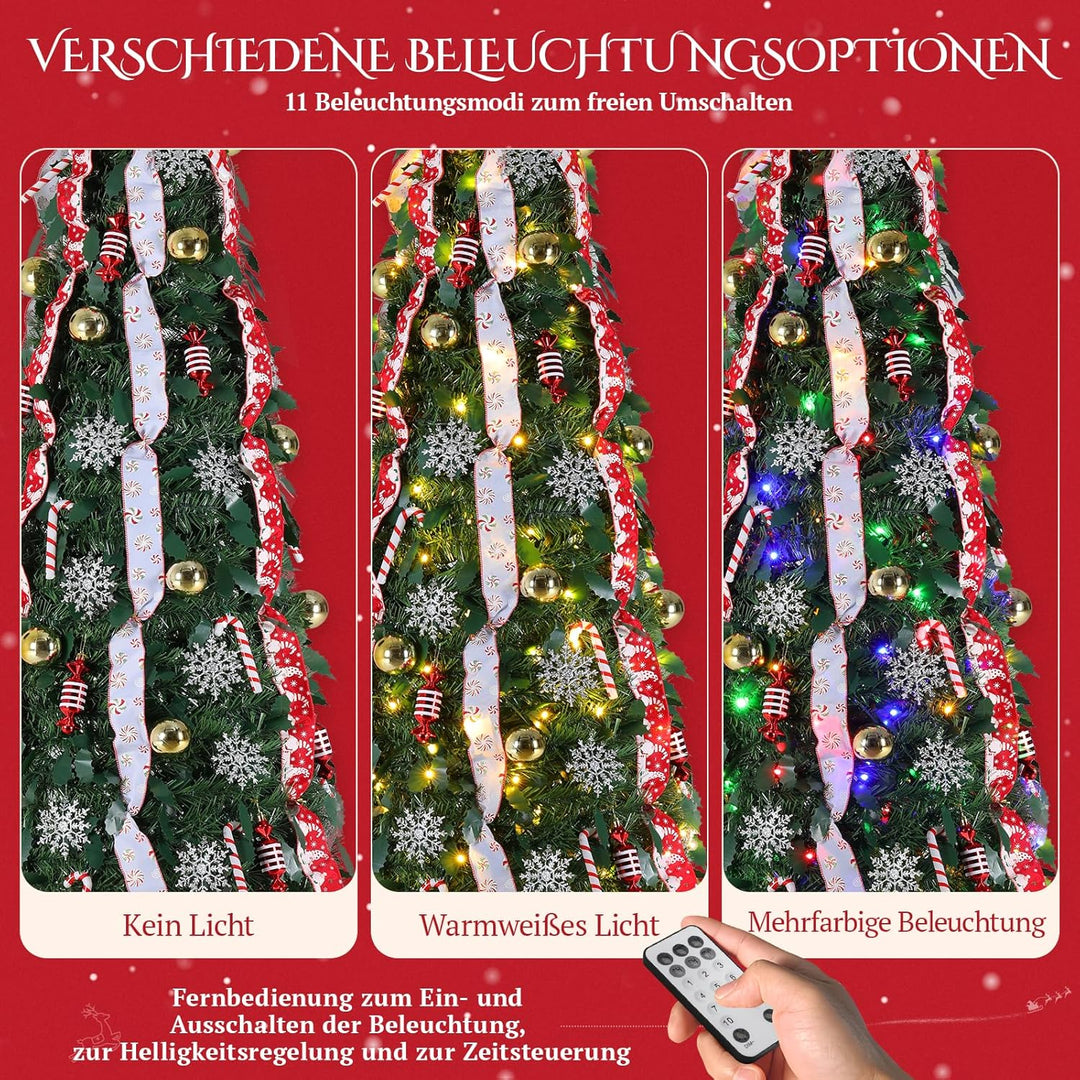 Clevich Pop Up Weihnachtsbaum 120 cm Dunkelgrün, Beleuchtet Christbaum mit 100 LED Lichtern,11 Beleu