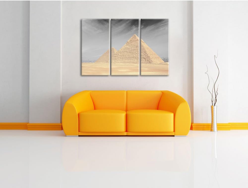 Pixxprint Pyramiden von Gizeh als Leinwandbild/Grösse: 3 Teilig (120x80 cm) cm/Wandbild/Kunstdruck/f