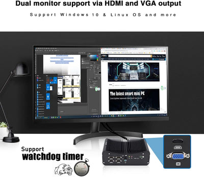 HISTTON Mini PC Lüfterlos Industrie PC Core i7-10510U 32GB RAM 512GB SSD, HDMI & VGA RS485 / 232 COM