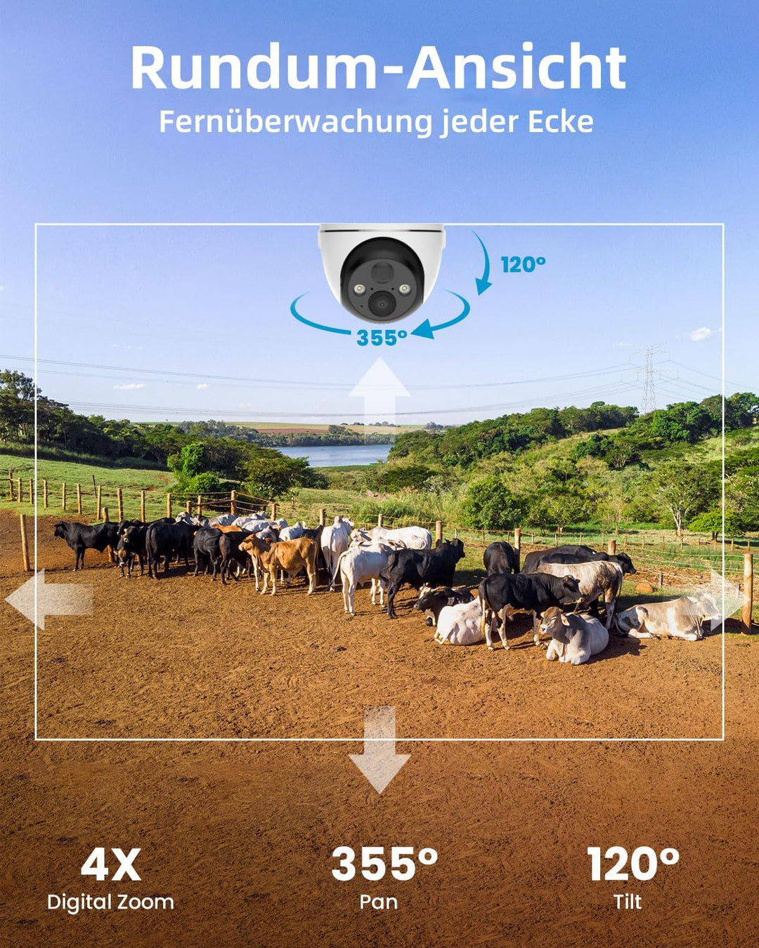 ieGeek 4G LTE Überwachungskamera mit SIM Karte & 64GB Speicherkarte，355°/120° PTZ Kabellos Überwachu