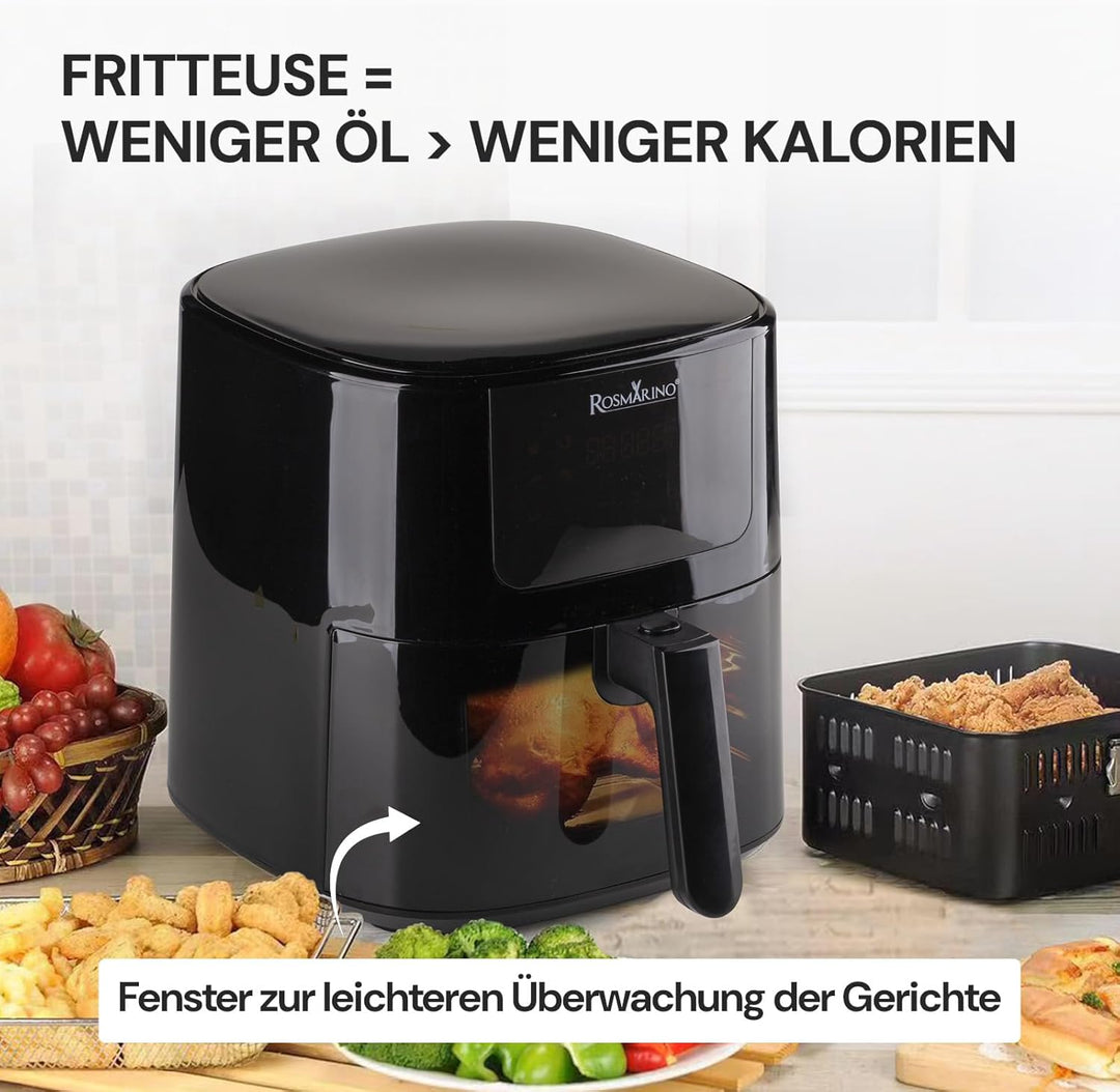 Rosmarino 5L Infinity Vision XL - Die ultimative Heissluftfritteuse Airfryer mit Fenster, LED-Anzeig