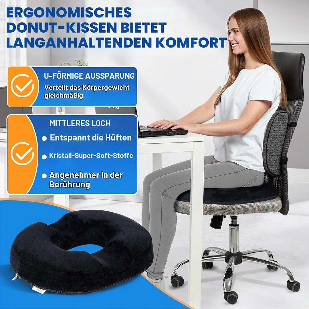 Donut Sitzkissen aus Memory Foam – Ergonomisches Ringkissen für Büro, Auto &amp; Homeoffice – Druckentla