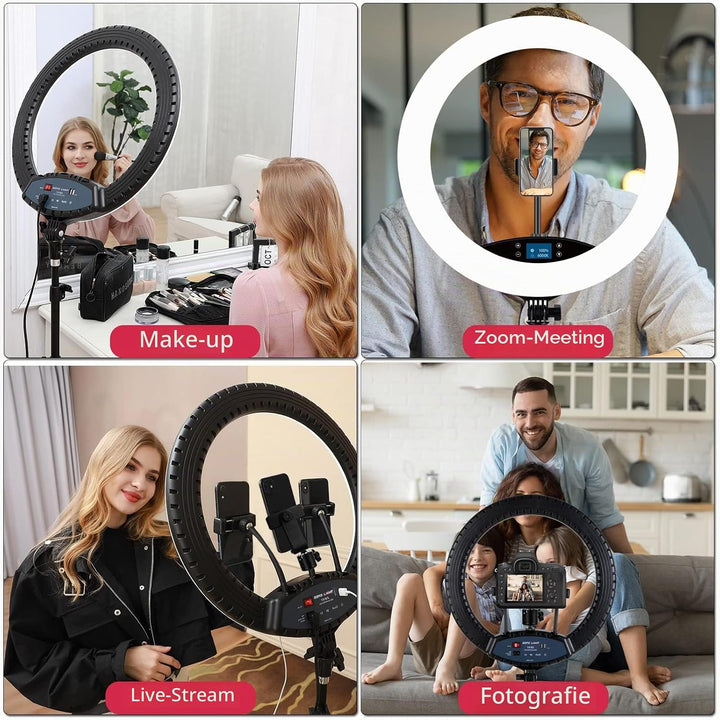LED-Ringlicht mit Stativständer, Selfie-Ringlicht, 48,3 cm, LCD-Display, Touchscreen, dimmbares Lich