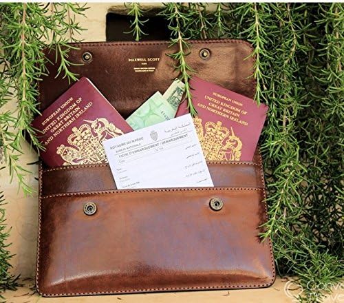 Maxwell Scott Handgefertigte Leder Reisedokumentenmappe Torrino in Cognac Braun, Cognac Braun