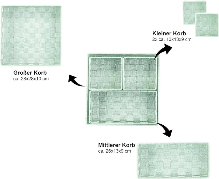 Brandsseller 4er Set Aufbewahrungsboxen - 28x28x10 cm, 26x13x9 cm, 13x13x9 cm (2x) – eckige Regalkör