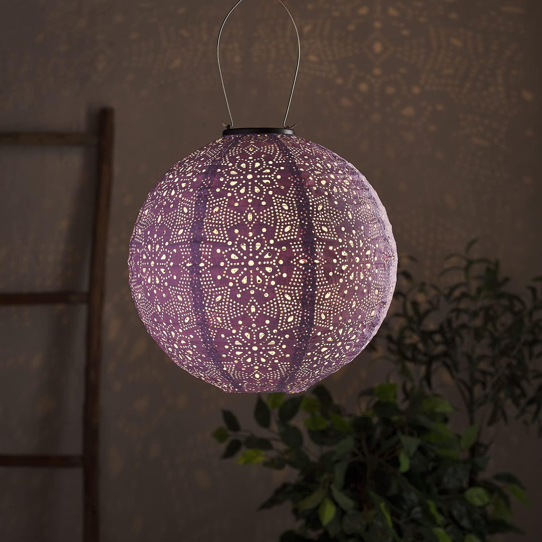 Lights4fun LED Solar Lampion Rund Lila Tyvek Marokkanische Laterne Aussenbereich