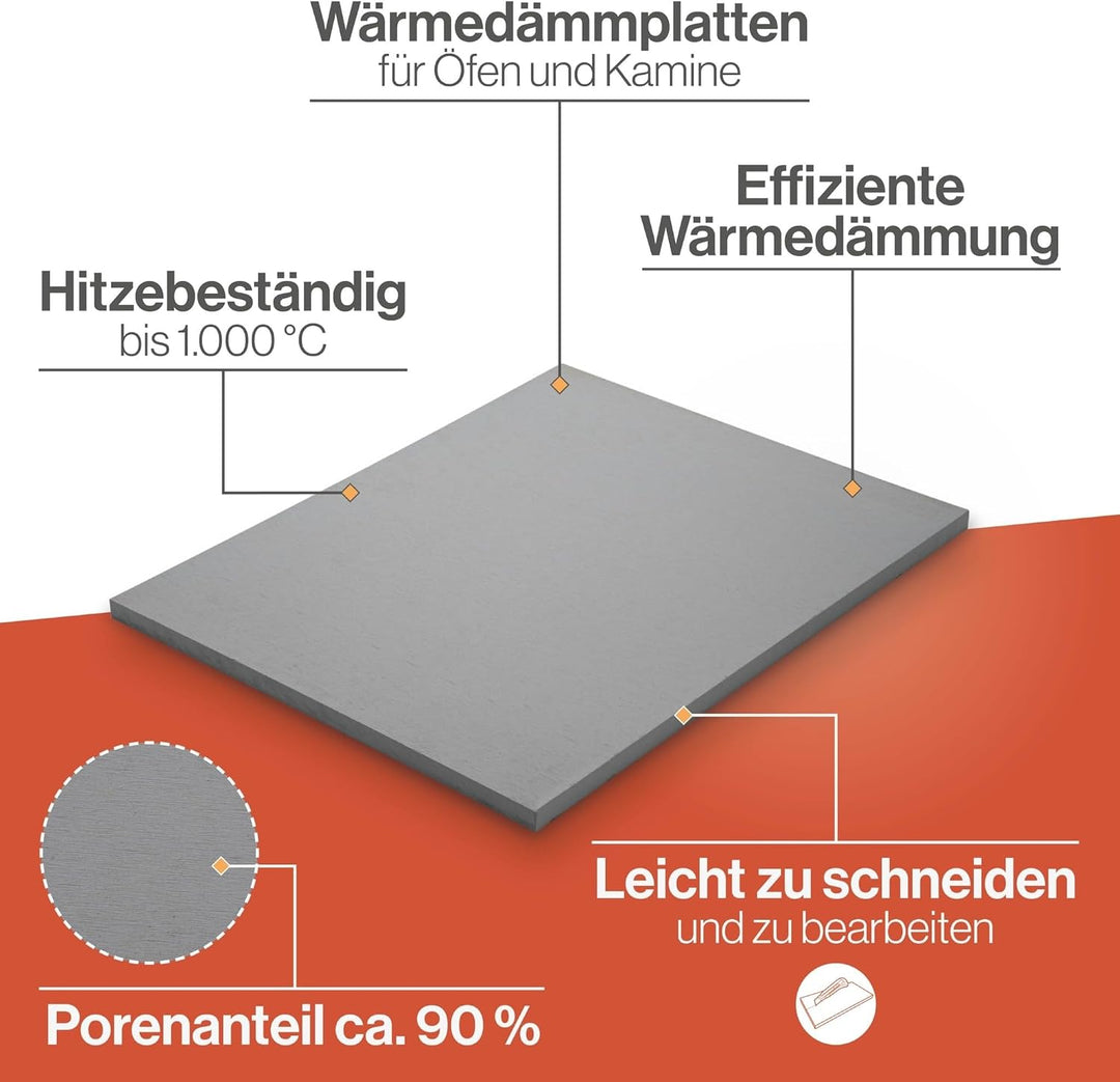 Feuerfest 123 - Kalziumsilikatplatte 500x300x100 mm, Dämmplatten für Öfen &amp; Kamine, CaSi Klimaplatte