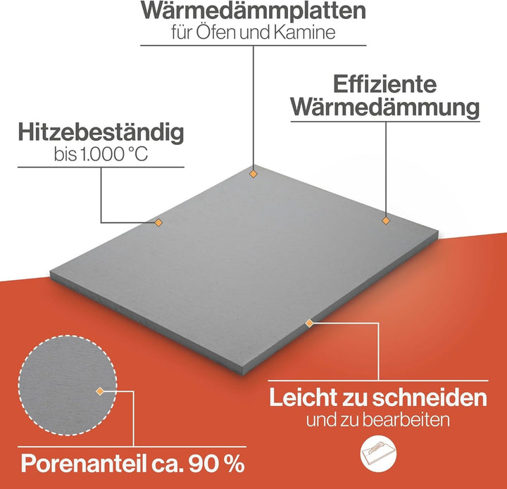 Feuerfest 123 - Kalziumsilikatplatte 500x300x100 mm, Dämmplatten für Öfen &amp; Kamine, CaSi Klimaplatte