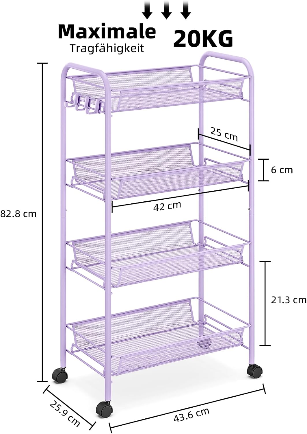 Urackify 4-stöckiger Rollwagen, Multifunktionaler mobiler Küchenwagen für Bad, Küche & Waschküche. R