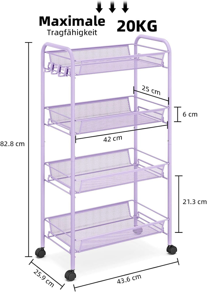 Urackify 4-stöckiger Rollwagen, Multifunktionaler mobiler Küchenwagen für Bad, Küche & Waschküche. R