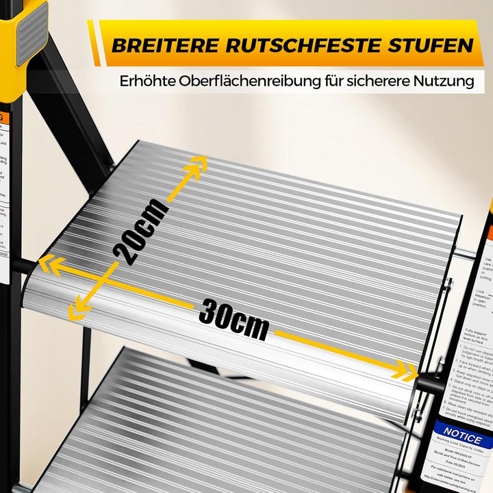 KINGRACK Trittleiter 2 Stufen Klappbar Aluminium, Klappleiter mit Handlauf, Haushaltsleiter Anti-Rut