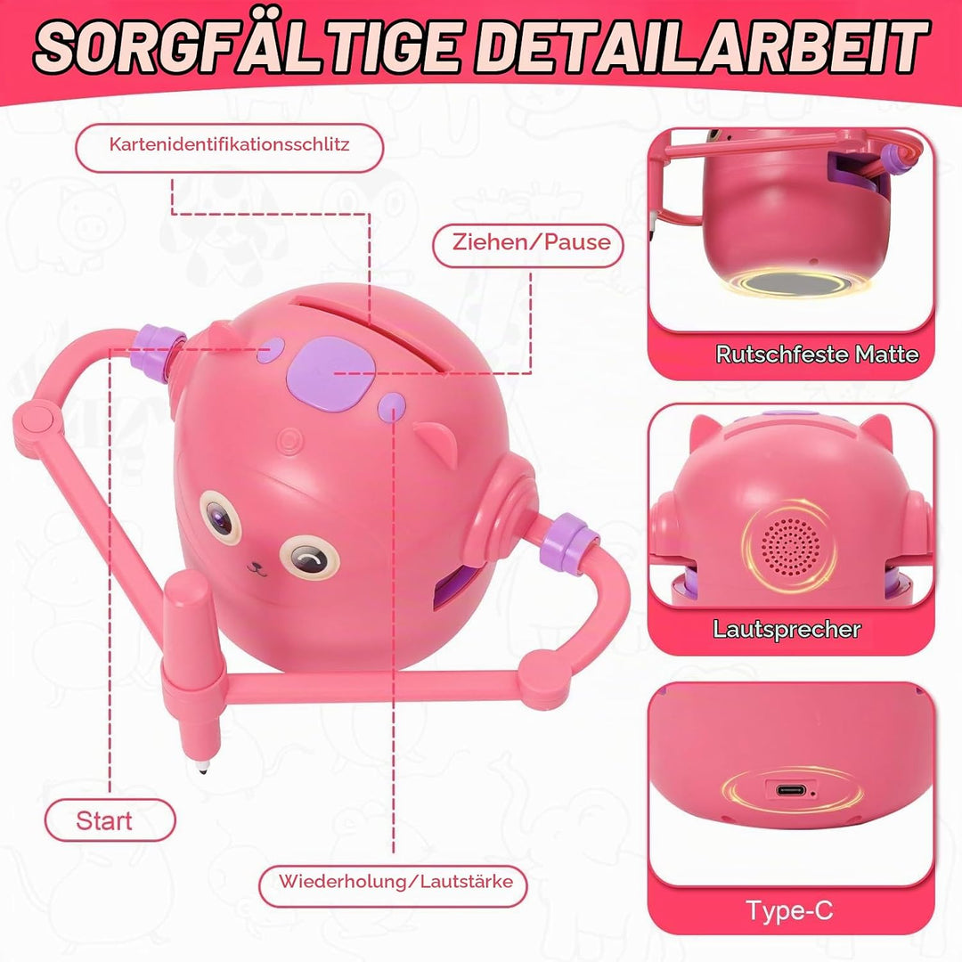 Malroboter für Kinder, Zeichenroboter Kinder mit Sprachanleitung, 100 Karten &amp; 14 Stift, Mal-Roboter