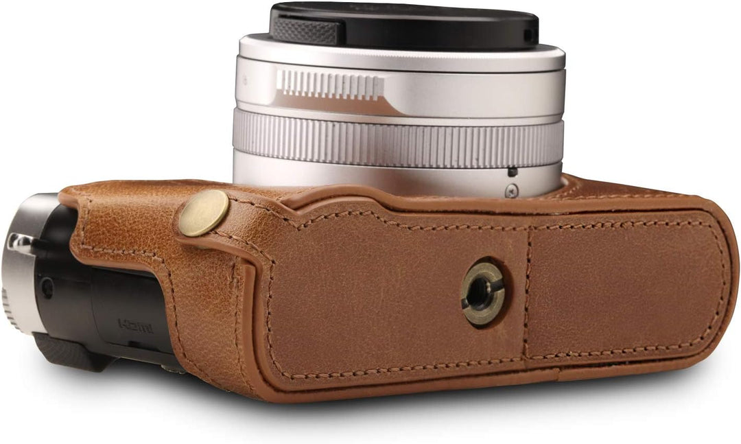 MegaGear Ever Ready Echtleder Kameratasche mit Trageriemen kompatibel mit Leica D-Lux 7 Braun, Braun