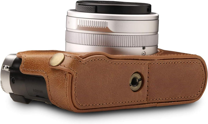 MegaGear Ever Ready Echtleder Kameratasche mit Trageriemen kompatibel mit Leica D-Lux 7 Braun, Braun