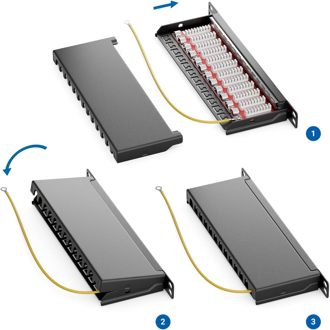 deleyCON CAT 6a 0,5 HE Patchpanel Mini Verteilerfeld 12 Port - Desktop 10" Zoll Rackeinbau Servermon