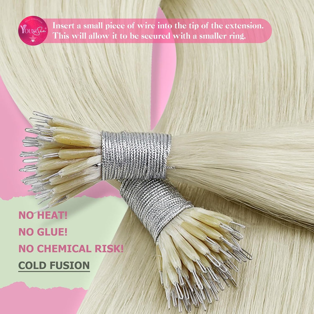 YoungSee Nanoring Extensions Echthaar Blond 50cm Nanoring Extensions Blond Nano Ring Hair Extensions